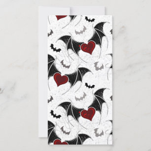 Faire-part Coeur d'Halloween avec ailes de chauve-souris noir