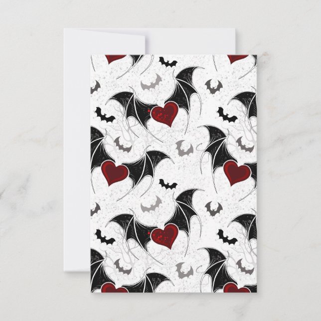 Faire-part Coeur d'Halloween avec ailes de chauve-souris noir (Devant)