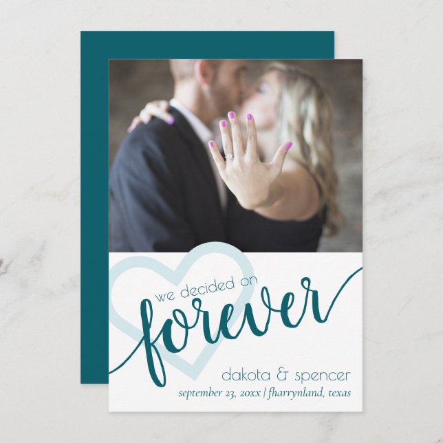 Faire-part Coeur Turquoise simple | Photo Green Forever Elope (Devant / Derrière)