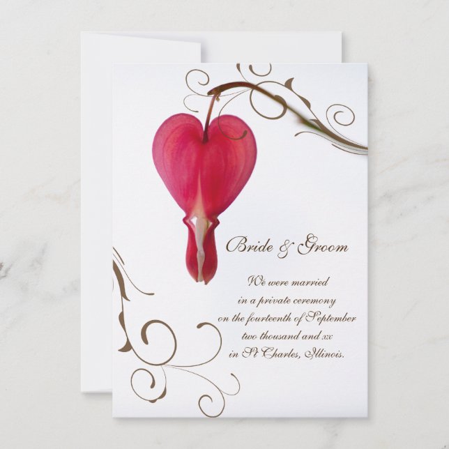 Faire-part Coeurs saignants rouges Fleurs Mariage / Elopement (Devant)