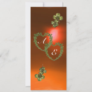 Faire-part COEURS SHAMROCKS VERTS MONOGRAMME blanc, orange
