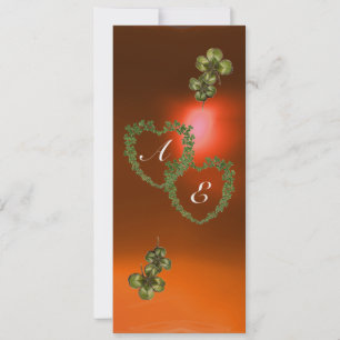 Faire-part COEURS SHAMROCKS VERTS MONOGRAMME blanc, orange