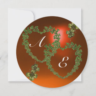 Faire-part COEURS SHAMROCKS VERTS MONOGRAMME blanc, orange
