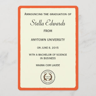 Faire-part Coins ronds d'annonces oranges d'obtention du