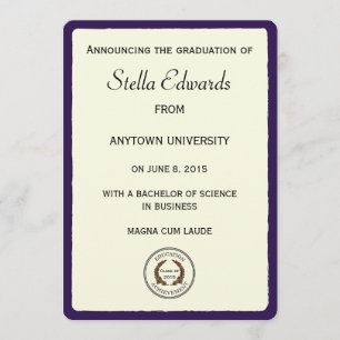 Faire-part Coins ronds d'annonces pourpres d'obtention du