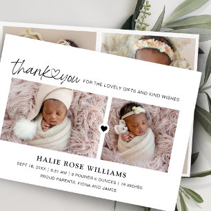 Faire-part Collage de photos de naissance Chic Merci