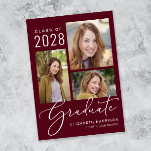 Faire-part Collage de photos Script Bourgogne Graduation