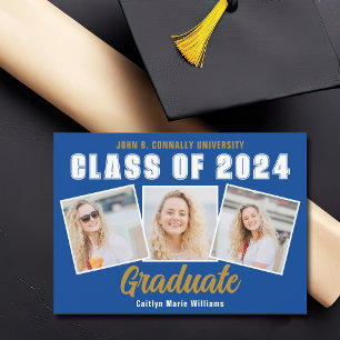 Faire-part Collage de photos senior bleu promotion 2026 diplô