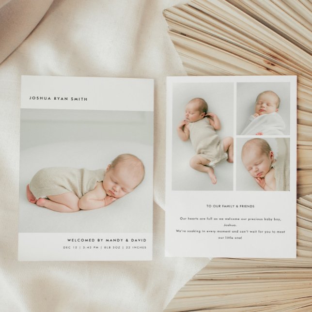 Faire-part Collage minimaliste de 4 photos pour la naissance  (Créateur téléchargé)