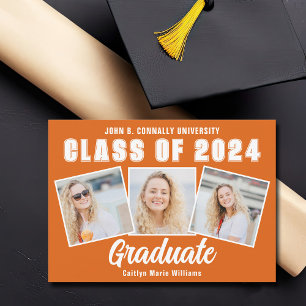Faire-part Collage photo blanc orange Classe de 2025 Diplômé