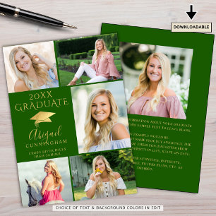 Faire-part Collage photo de 6 Elegant Graduate Green Gold