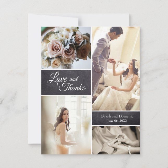 Faire-part Collage photo Mariage rustique Amour et Merci (Devant)