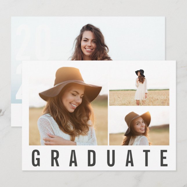 Faire-part collage photo moderne audace graphiste diplômé ann (Devant / Derrière)