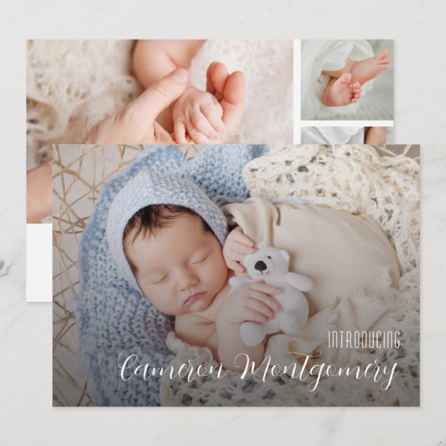 Faire-part Collage photo multiple simple naissance (Devant / Derrière)