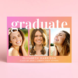 Faire-part Collage photo tendance Pink Orange Graduation