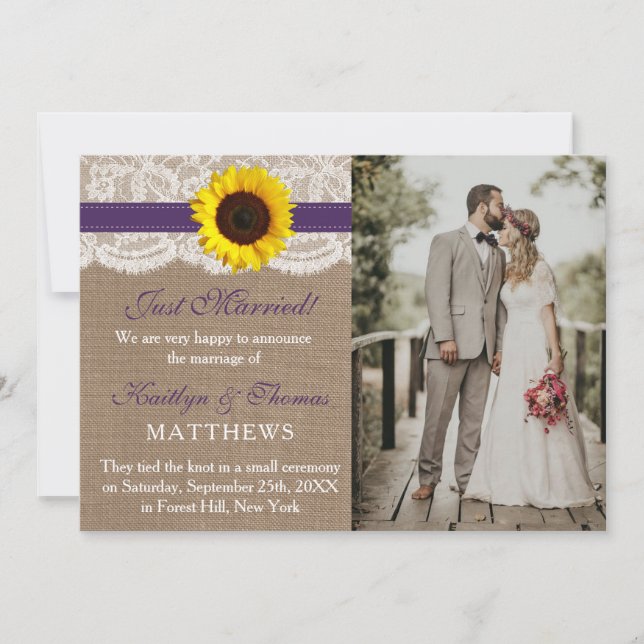 Faire-part Collection de Mariages de tournesol rustique - vio (Devant)