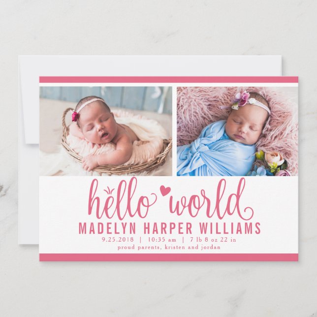 Faire-part Collection photo moderne Berry Rose Hello World (Devant)