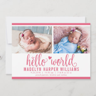 Faire-part Collection photo moderne Berry Rose Hello World