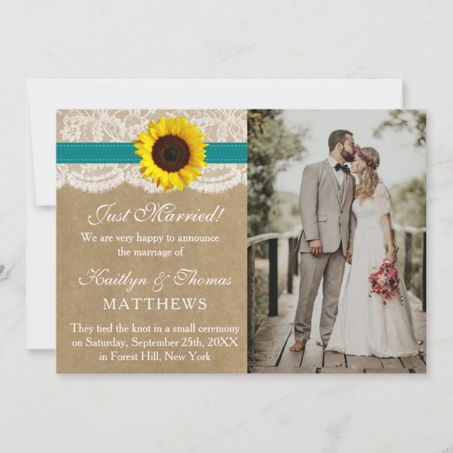 Faire-part Collection Rustique de Mariages de tournesol Kraft (Devant)