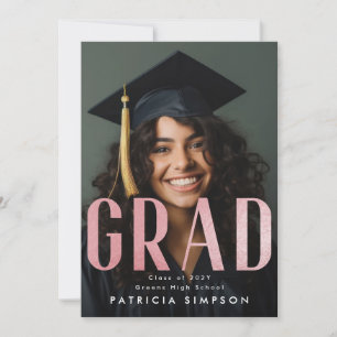 Faire-part Contemporain Gras Blush Pink Gold Foil GRAD Photo