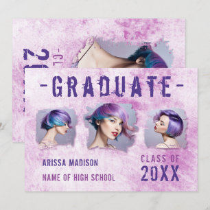 Faire-part Cool moderne 4 Photo double face rose pourpre Grad