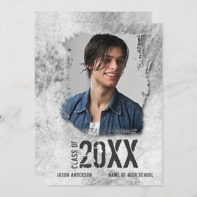 Faire-part Cool Moderne Grunge Double face Photo Gradué (Devant / Derrière)