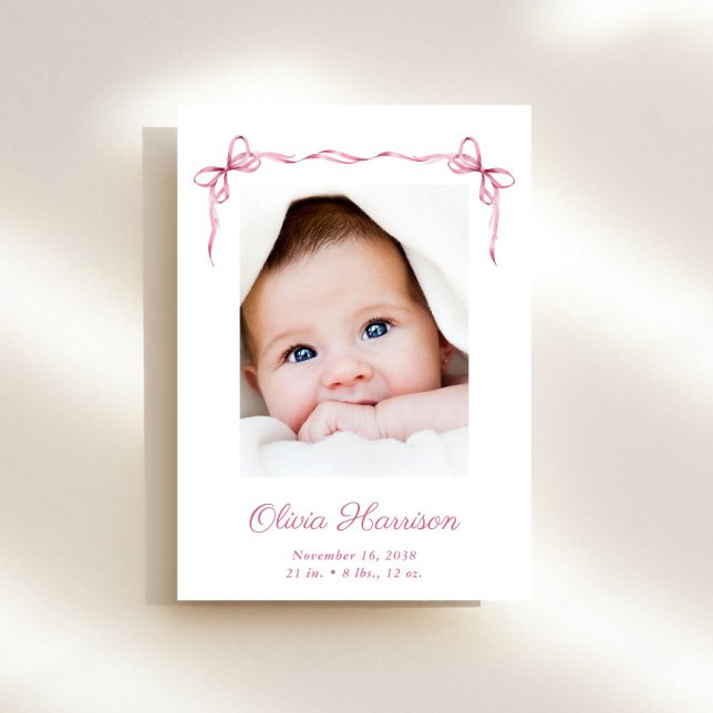 Faire-part Coquette Bows Photo Bébé Fille Naissance (A beautiful and unique way to thank family and friends and introduce them to your precious  baby)