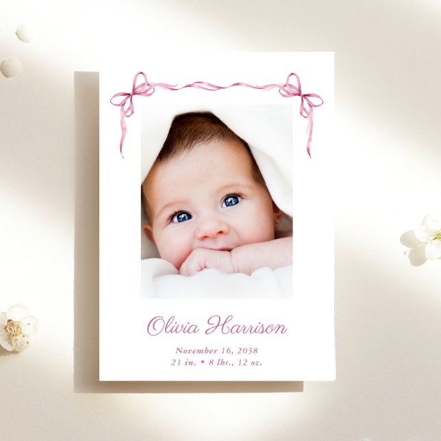 Faire-part Coquette Bows Photo Collage Bébé Fille Naissance (A beautiful and unique way to thank family and friends and introduce them to your precious  baby)