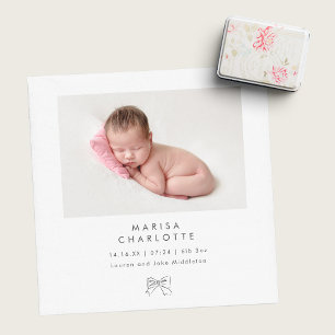 Faire-part Coquette minimaliste Bow Photo Bébé Fille Naissanc