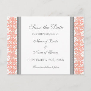 Faire-part Coral Damask Enregistrer la date Carte postale Mar