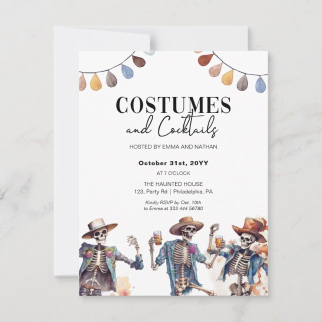 Faire-part Costumes et cocktails Halloween Squelette invitati (Devant)