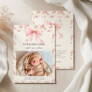 Faire-part Cottage Fleur Rose Bébé Présentant Photo
