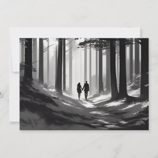 Faire-part Couple Silhouette Romantique Promenade en Forêt