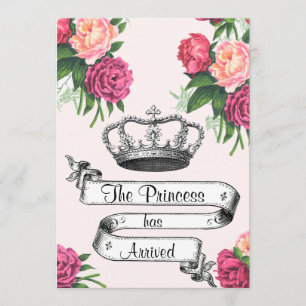Faire-part Couronne et princesse Rose Arrivée annonce de nais
