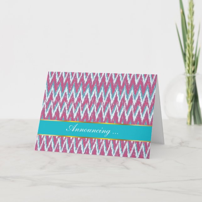 Faire-part Cranberry et Turquoise Motif iKat ZigZag (Devant)