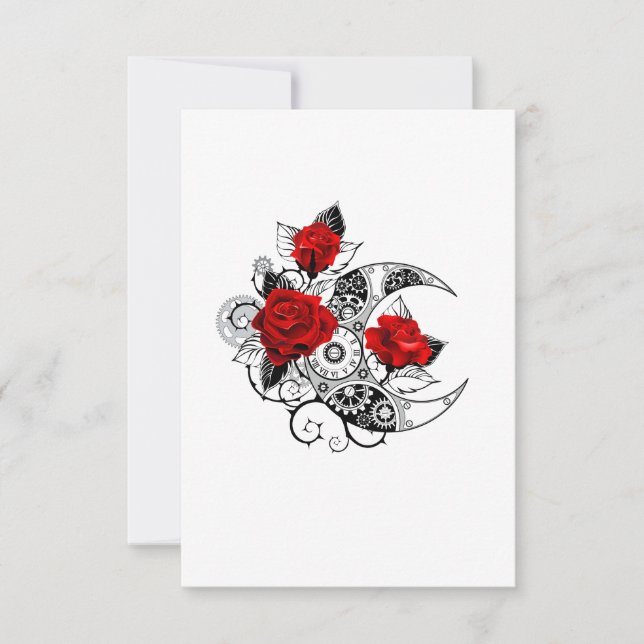 Faire-part Croissant mécanique avec roses rouges (Devant)