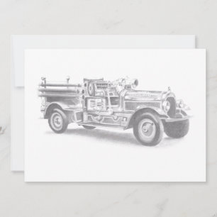 Faire-part croquis au crayon de vieux camion de pompiers dess