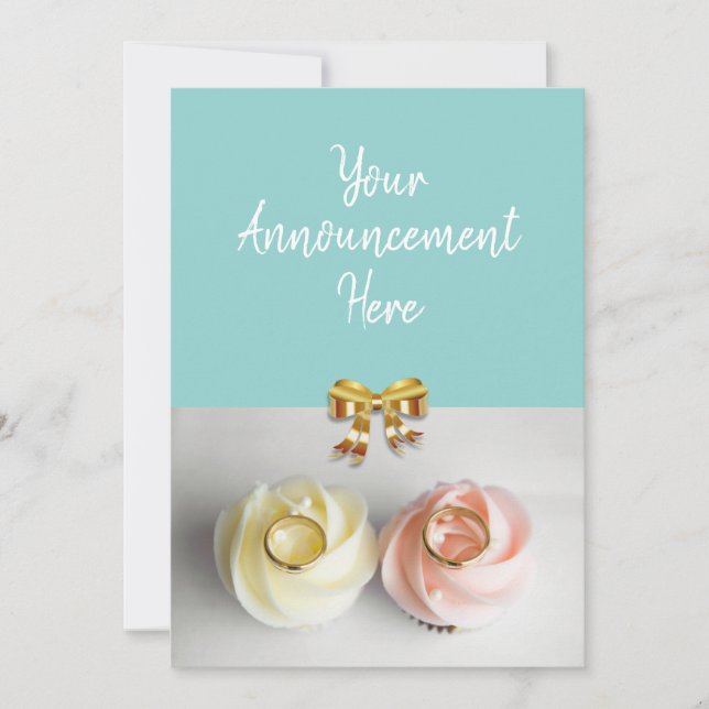 Faire-part Cupcakes de mariage surmontés de alliances (Devant)