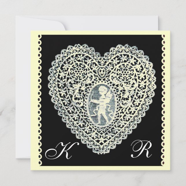 Faire-part CUPID LACE COEUR MONOGRAM champagne papier métalli (Devant)