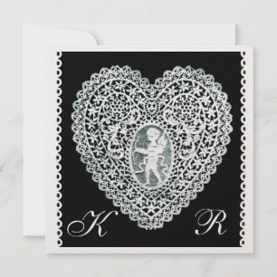 Faire-part CUPID LACE COEUR MONOGRAM glace papier métallique