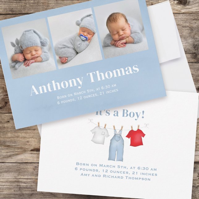 Faire-part Cute Baby Boy Blue Photo personnalisée (Créateur téléchargé)
