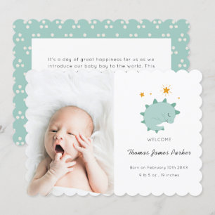 Faire-part Cute Blue Dinosaur Garçon Photo bébé naissance