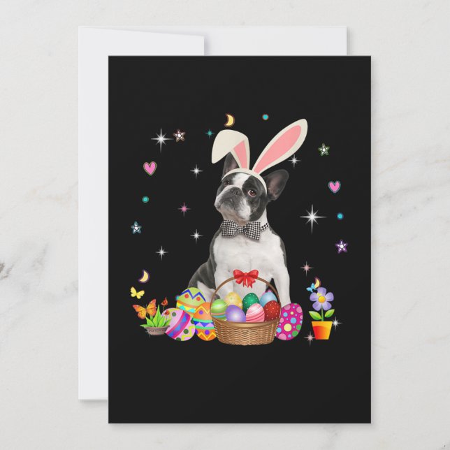 Faire-part Cute Boston Terrier Jour de Pâques Oeufs de lapin  (Devant)