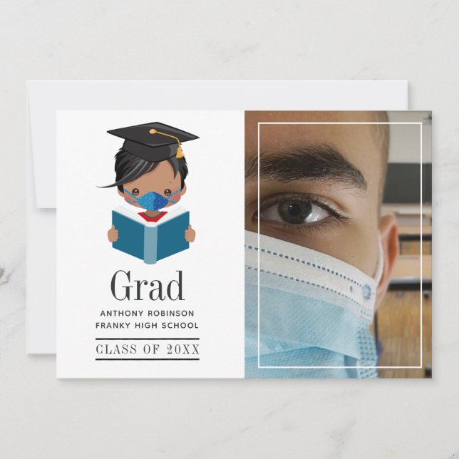 Faire-part Cute Covid-19 Boy Graduation Photo (Devant)