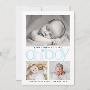 Faire-part Cute Oh Boy Blue Heart Collage Photo Naissance