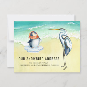Faire-part Cute Penguin Blue Heron Beach Scene Nouvelle Adres
