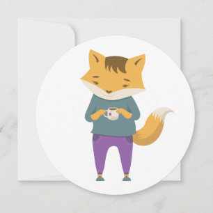 Faire-part Cute renard avec tasse de thé