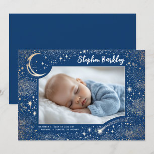Faire-part Cute Stars Lune Celestial Nouveau-né Photo Naissan