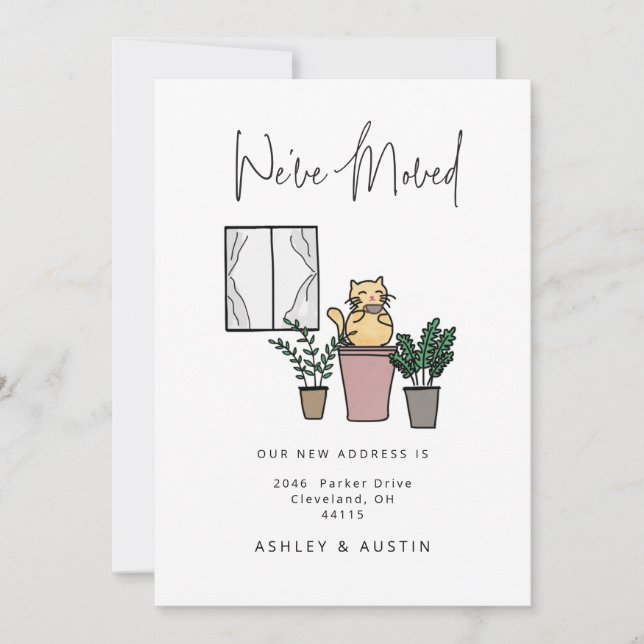 Faire-part Cute Watercolor Chat Fun Nous avons déménagé Nouve (Devant)
