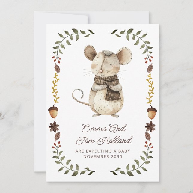 Faire-part Cute Watercolor Mouse Pregnancy Announcement (Devant)